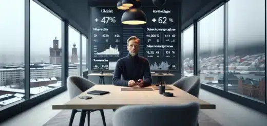 Norwegian executives review liquidity dashboards and plans in an oslo office winter scene