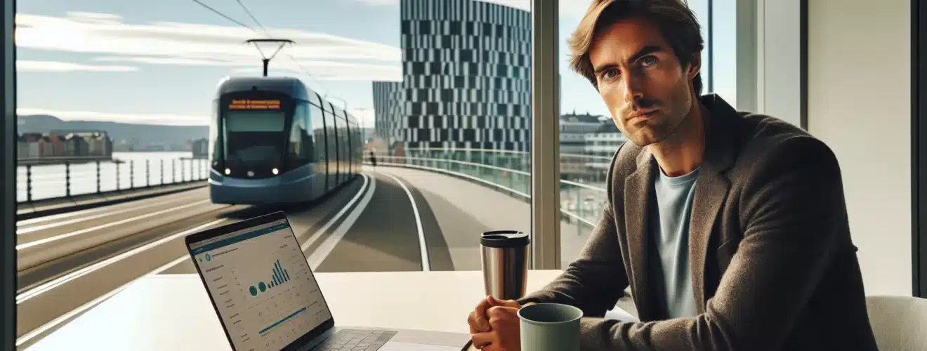 Norwegian professional reviews esg data and green bond papers overlooking oslo