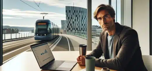 Norwegian professional reviews esg data and green bond papers overlooking oslo